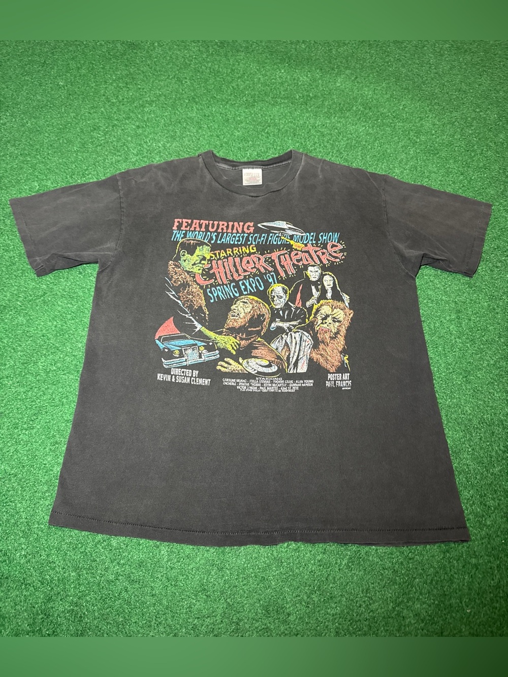 Chiller Theatre Vintage T Shirt 90s Horror Monster Movie XL Black Faded RARE